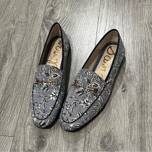 Sam Edelman Gray Floral Jacquard Loafers with Gold Bit
